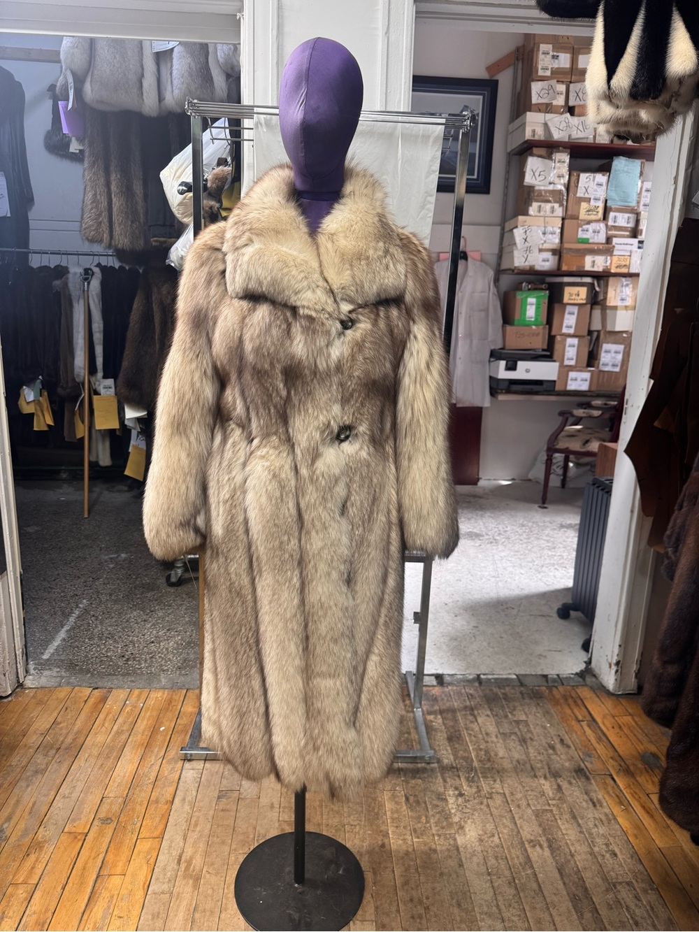 Luxurious Natural Fur Long Coat - Beige